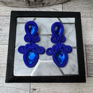 Royal Blue Statement Soutache Earrings - Elegant Stylish Evening Earrings